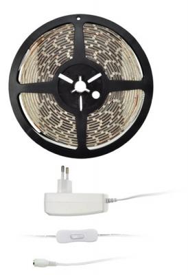 LED světelný pás s testrem, 5m, sada s 12V adaptérem, 4,8W/m, IP65, teplá bílá